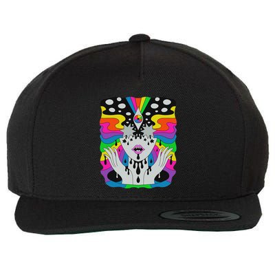 Colorful Psychedelic Girl Trippy Abstract Third Eye Vision Wool Snapback Cap