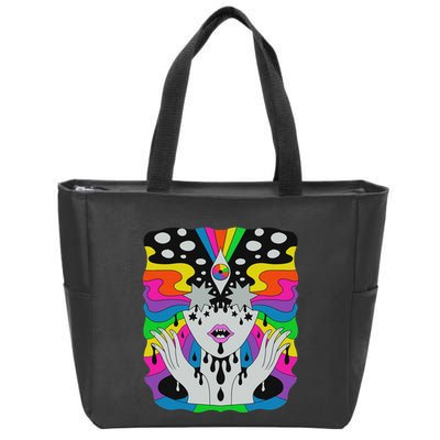 Colorful Psychedelic Girl Trippy Abstract Third Eye Vision Zip Tote Bag