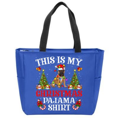 Christmas Pajama Gift Lighting Santa French Bulldog Xmas Gift Zip Tote Bag