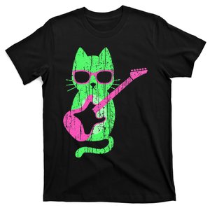 Cat Playing Guitar Cat Wearing Sunglasses 80's New Wave Cat T-Shirt