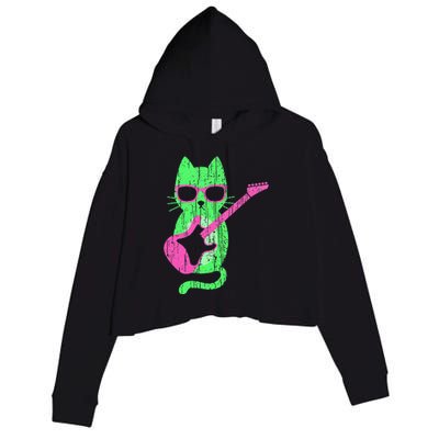 Cat Playing Guitar Cat Wearing Sunglasses 80's New Wave Cat Crop Fleece Hoodie