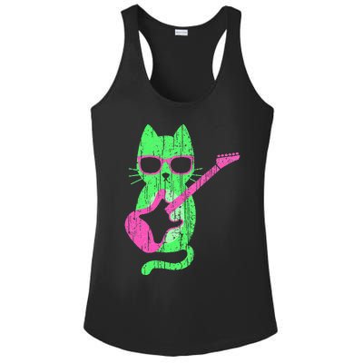 Cat Playing Guitar Cat Wearing Sunglasses 80's New Wave Cat Ladies PosiCharge Competitor Racerback Tank