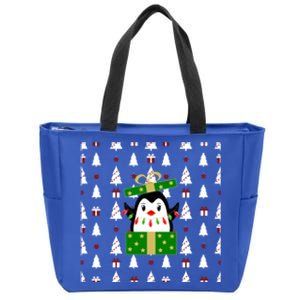 Christmas Penguin Gift Zip Tote Bag