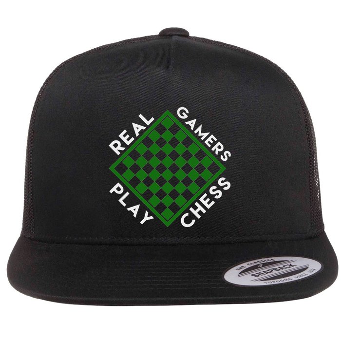 Chess Player Gift Real Gamers Play Chess Flat Bill Trucker Hat