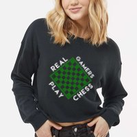 Chess Player Gift Real Gamers Play Chess Cropped Pullover Crew