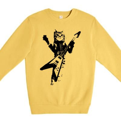 Cat Playing Guitar Musician Cat Lover Great Premium Crewneck Sweatshirt