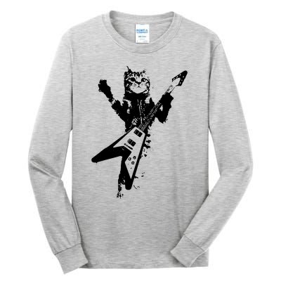 Cat Playing Guitar Musician Cat Lover Great Tall Long Sleeve T-Shirt