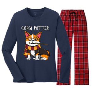 Corgi Potter Gift For Corgi Lovers Funny Pawter Dog Women's Long Sleeve Flannel Pajama Set 