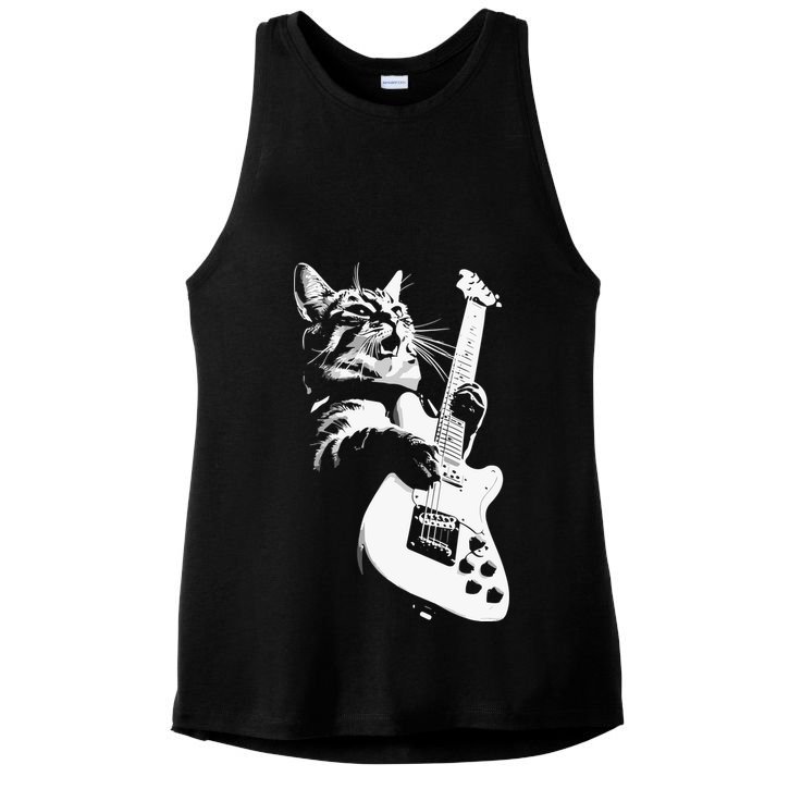 Cat Playing Guitar Ladies PosiCharge Tri-Blend Wicking Tank