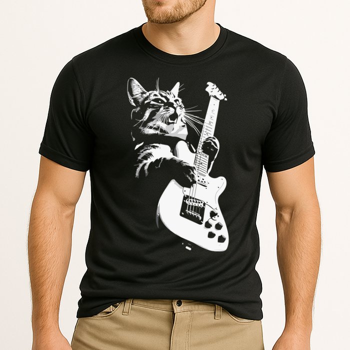 Cat Playing Guitar Cooling Performance Crew T-Shirt