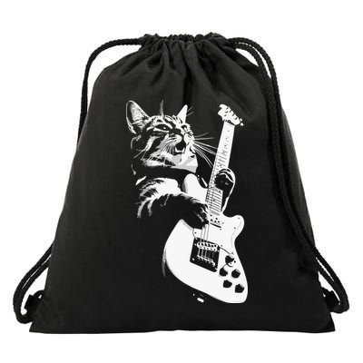 Cat Playing Guitar Drawstring Bag