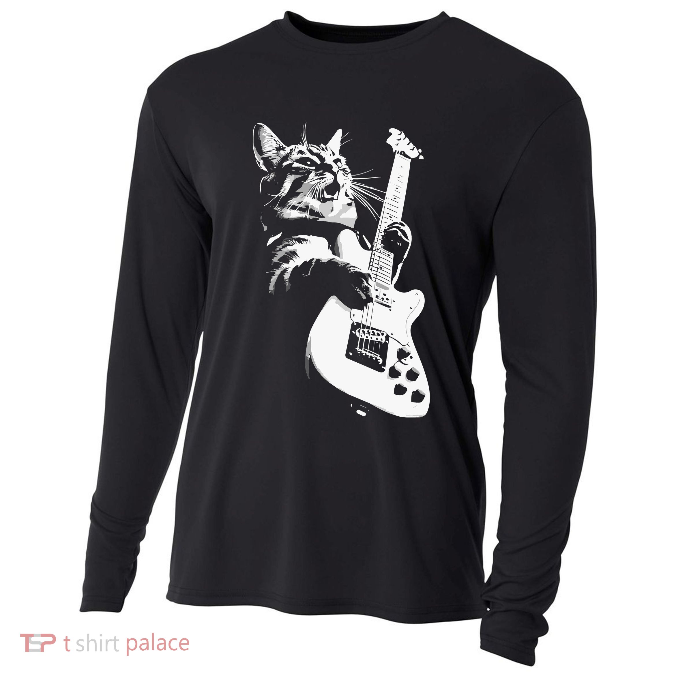 Cat Playing Guitar Cooling Performance Long Sleeve Crew