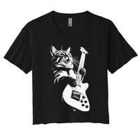 Cat Playing Guitar Women's Crop Top Tee