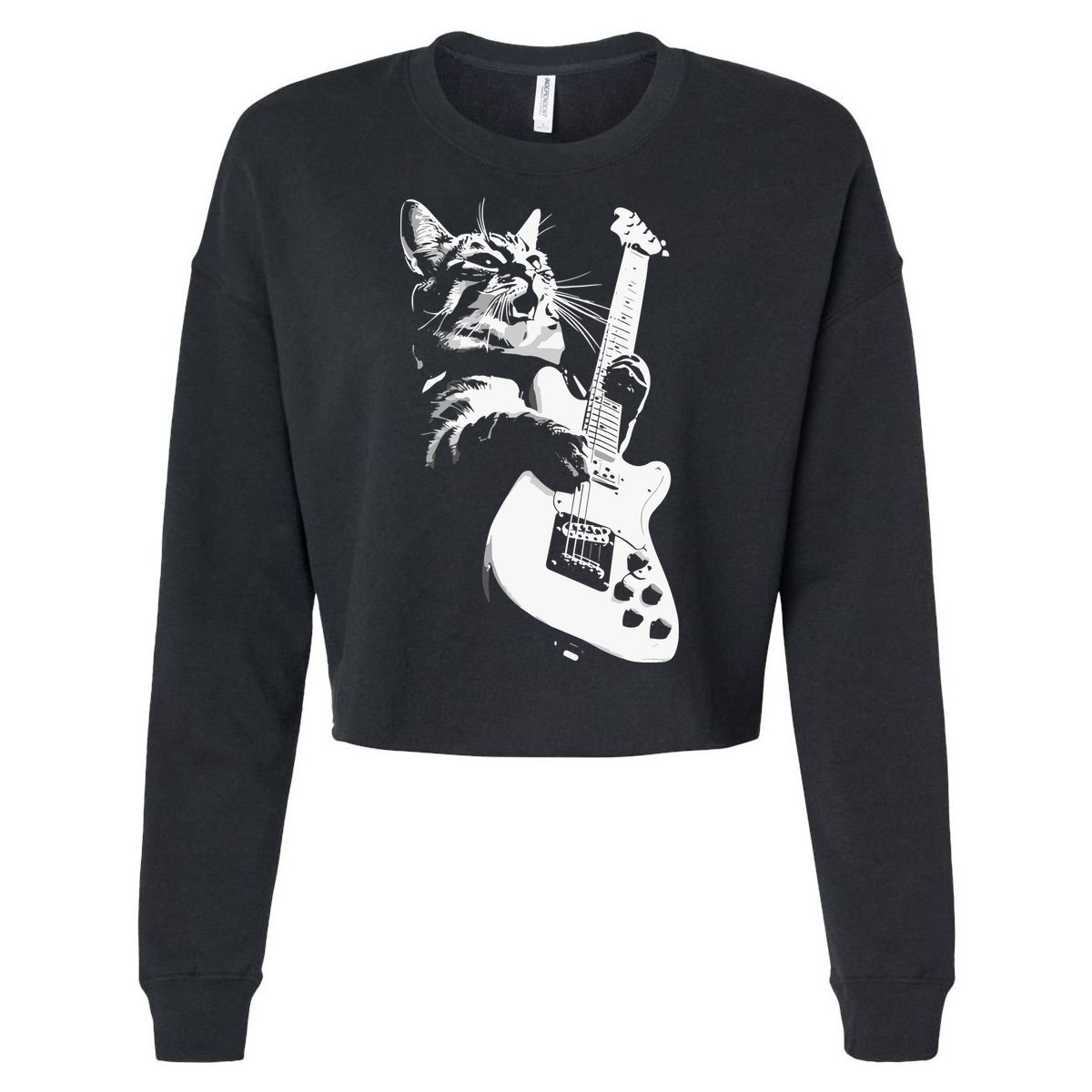 Cat Playing Guitar Cropped Pullover Crew