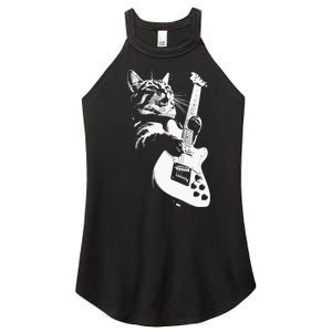 Cat Playing Guitar Women's Perfect Tri Rocker Tank