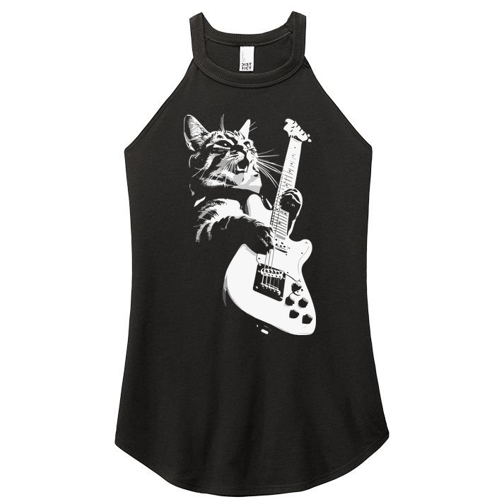 Cat Playing Guitar Women's Perfect Tri Rocker Tank