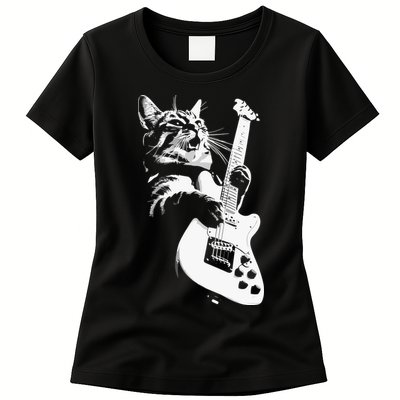 Cat Playing Guitar Womens T-Shirt