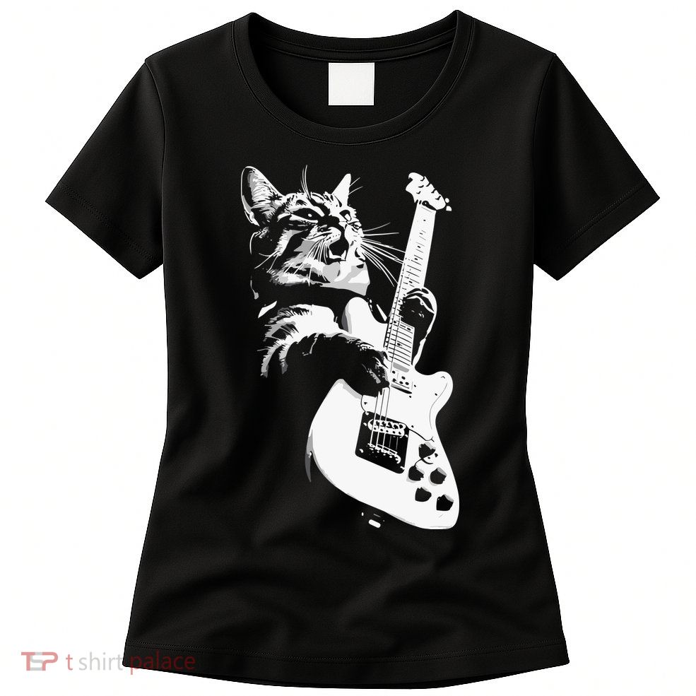 Cat Playing Guitar Womens T-Shirt
