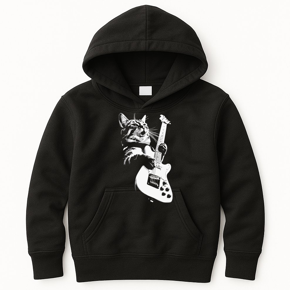 Cat Playing Guitar Kids Hoodie