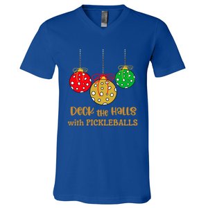 Christmas Pickleball Great Gift Deck The Halls With Pickleballs Gift V-Neck T-Shirt