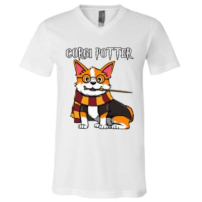 Corgi Potter Gift For Corgi Lovers V-Neck T-Shirt