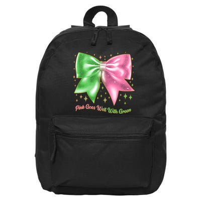 Cute Pink Goes Well With Green Ribbon Bow 16 in Basic Backpack