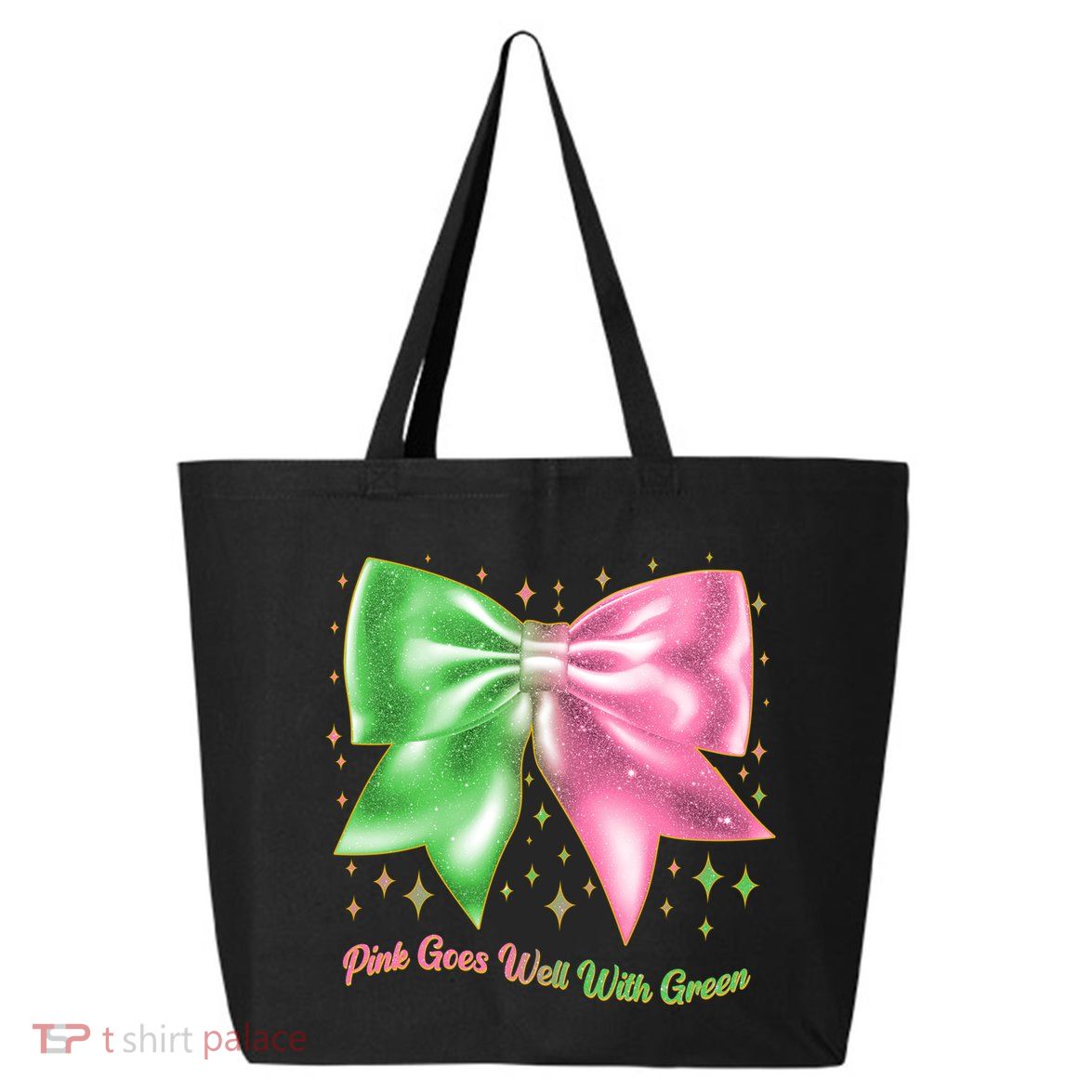 Cute Pink Goes Well With Green Ribbon Bow 25L Jumbo Tote
