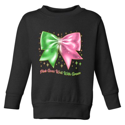 Cute Pink Goes Well With Green Ribbon Bow Toddler Sweatshirt