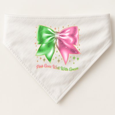 Cute Pink Goes Well With Green Ribbon Bow USA-Made Doggie Bandana