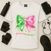Cute Pink Goes Well With Green Ribbon Bow Performance Shirt