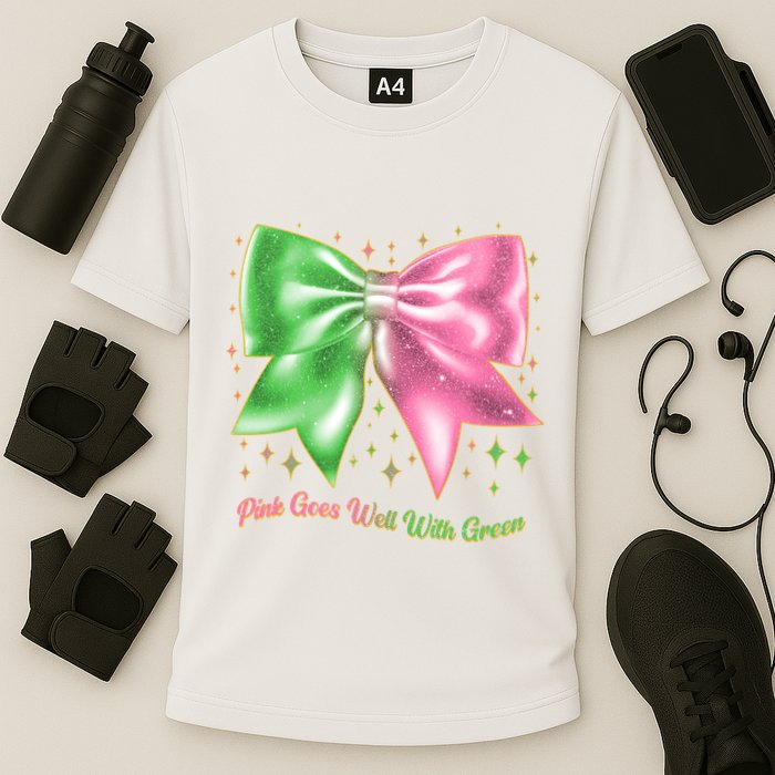 Cute Pink Goes Well With Green Ribbon Bow Performance Shirt