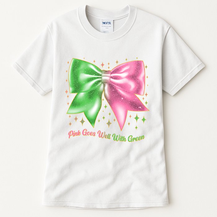 Cute Pink Goes Well With Green Ribbon Bow Tall T-Shirt