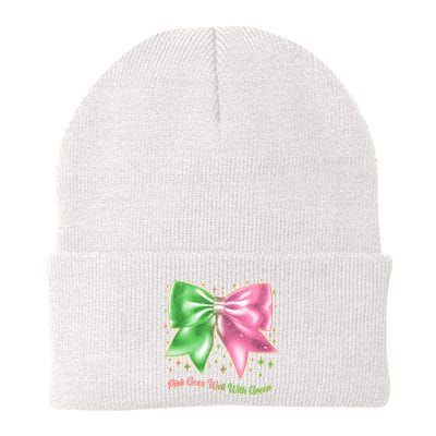 Cute Pink Goes Well With Green Ribbon Bow Beanie