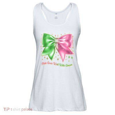 Cute Pink Goes Well With Green Ribbon Bow Ladies Essential Flowy Tank