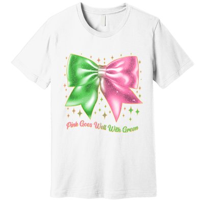 Cute Pink Goes Well With Green Ribbon Bow Premium T-Shirt