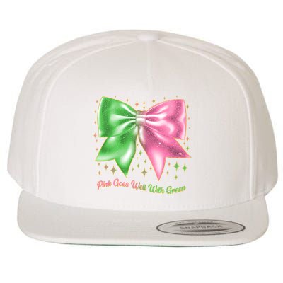 Cute Pink Goes Well With Green Ribbon Bow Wool Snapback Cap