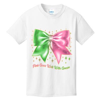 Cute Pink Goes Well With Green Ribbon Bow Kids T-Shirt