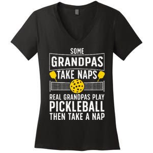 Cool Pickleball Grandpa Paddle Sport Pickleball Player Women's V-Neck T-Shirt