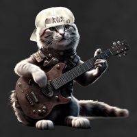Cat Playing Guitar Funny Rock Music Gifts 7 Panel Mesh Trucker Snapback Hat