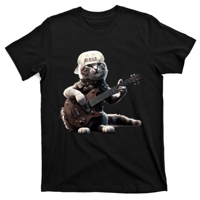 Cat Playing Guitar Funny Rock Music Gifts T-Shirt