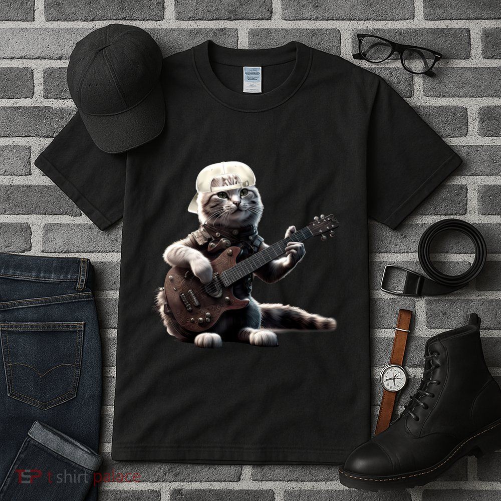 Cat Playing Guitar Funny Rock Music Gifts Tall T-Shirt