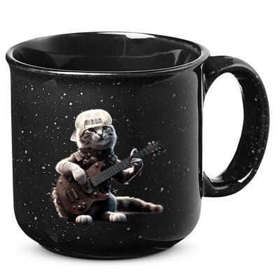 Cat Playing Guitar Funny Rock Music Gifts 15oz Campfire Ceramic Mug