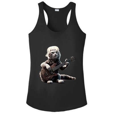 Cat Playing Guitar Funny Rock Music Gifts Ladies PosiCharge Competitor Racerback Tank