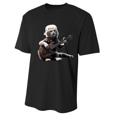 Cat Playing Guitar Funny Rock Music Gifts Performance Sprint T-Shirt