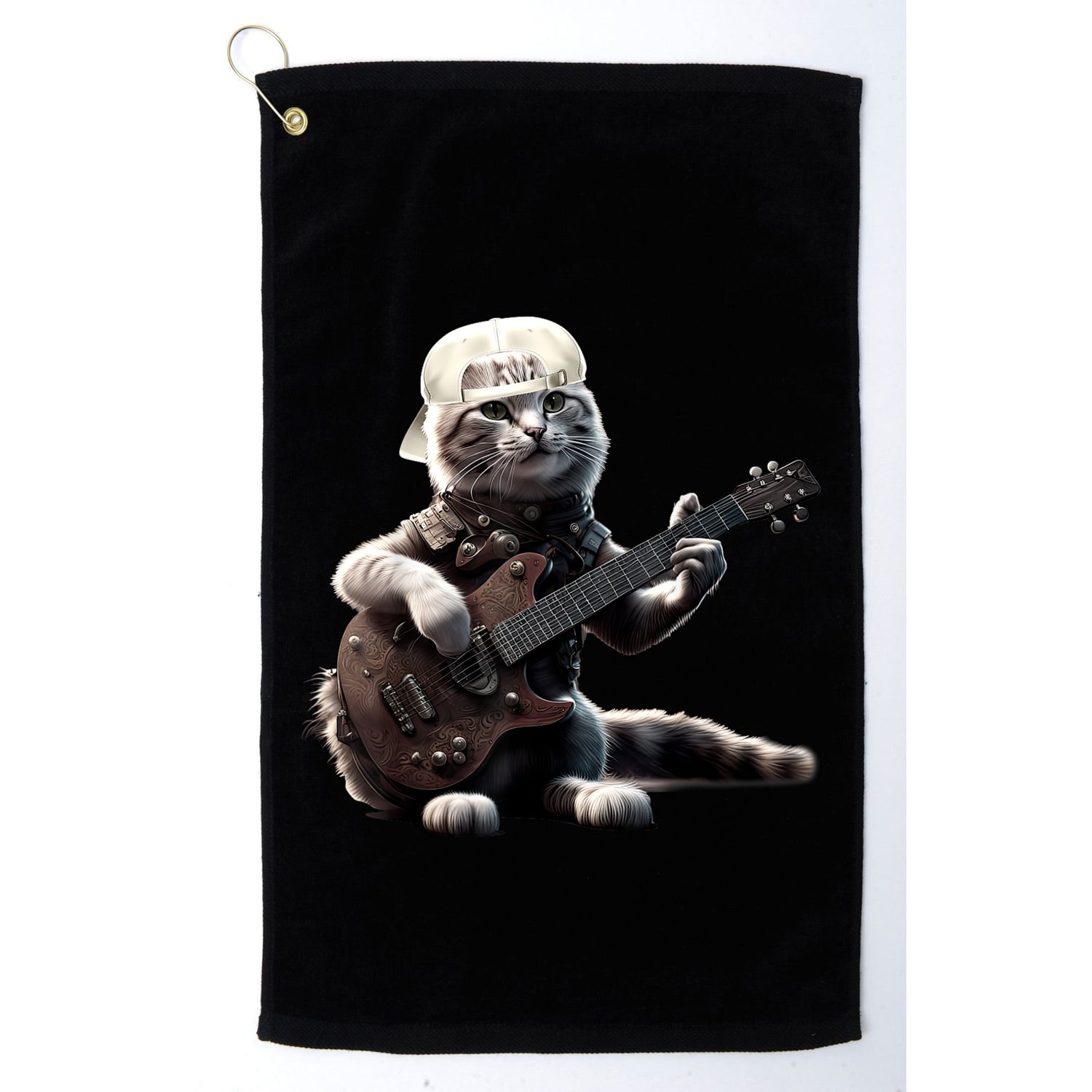 Cat Playing Guitar Funny Rock Music Gifts Golf Towel