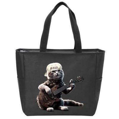 Cat Playing Guitar Funny Rock Music Gifts Zip Tote Bag