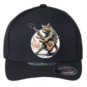 Cat Playing Guitar Rock Cat Heavy Metal Cat Music Cat Flexfit Unipanel Trucker Cap