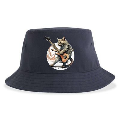 Cat Playing Guitar Rock Cat Heavy Metal Cat Music Cat Sustainable Bucket Hat