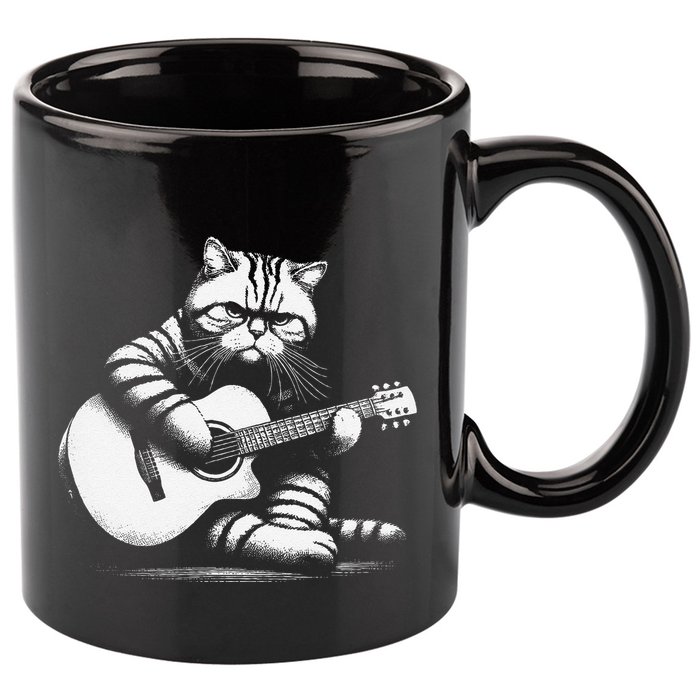 Cat Playing Guitar Acoustic Guitar 11oz C Handle Ceramic Mug