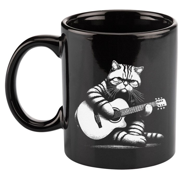 Cat Playing Guitar Acoustic Guitar 11oz C Handle Ceramic Mug